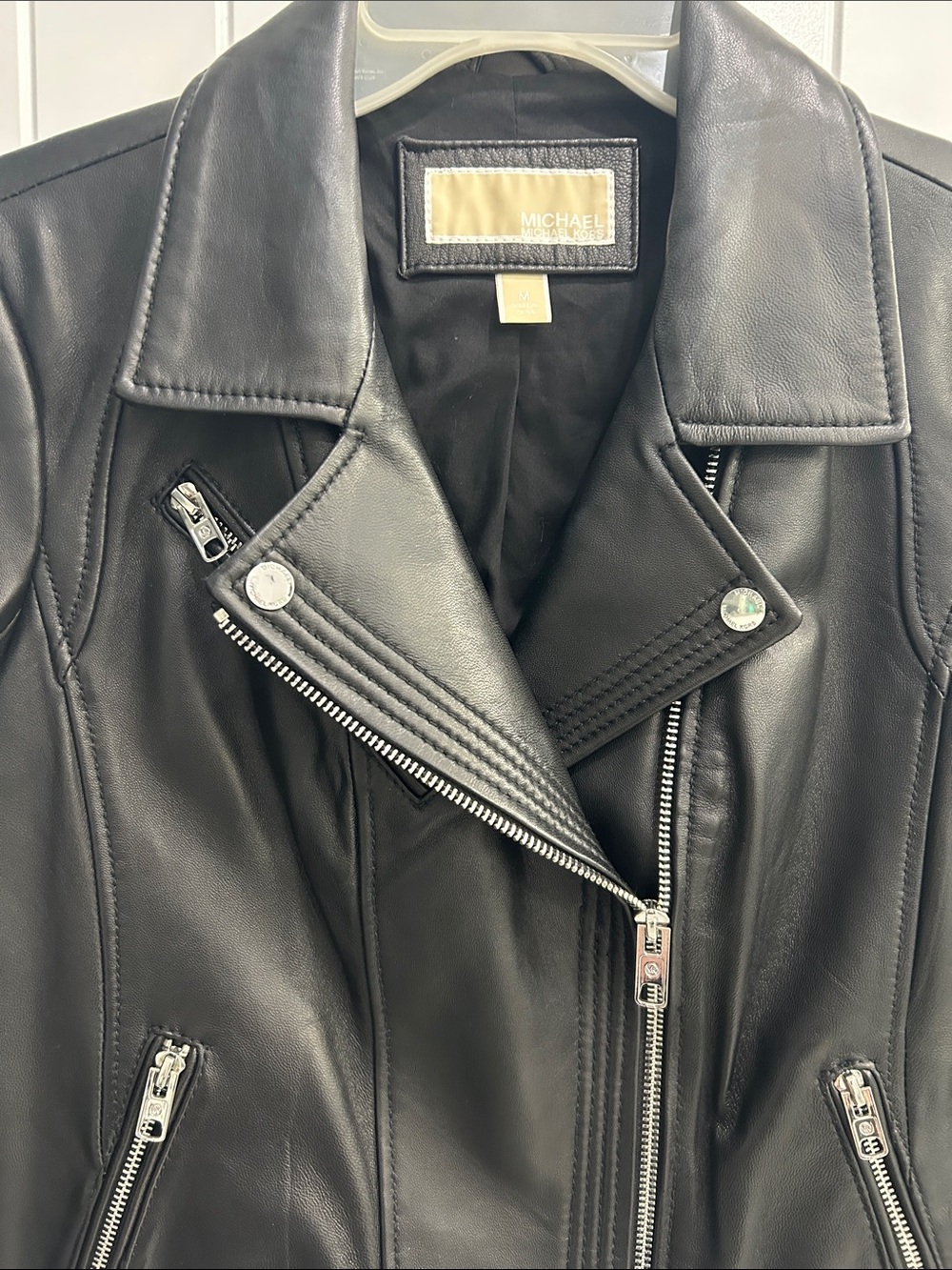 Michael Kors Women's Black Leather Moto Jacket - Picture 4 of 4